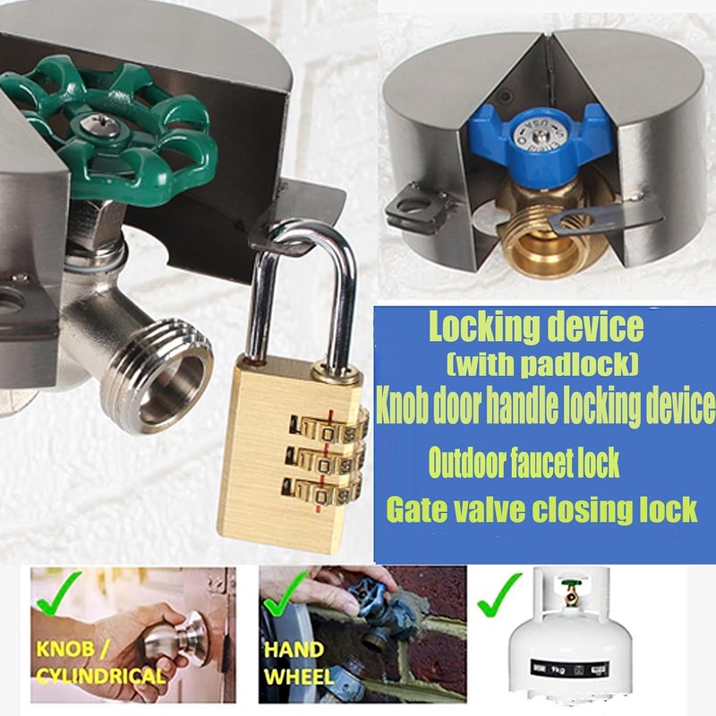 Dakekou Faucet Locks Outdoor,Hose Spigot，Made of Metal Suitable for Garden Faucets,Hose BibWater Hose,Water Faucet Lock,Prevent Water Bandit(Silver with Padlock) - Image 3
